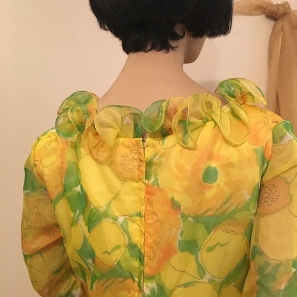 Vintage gown - floral yellow and green - Picture 4 of 8